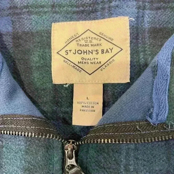 St John’s Bay NWT Blue Buffalo Plaid Fleece Half Zip Sweater Men's Large Flannel - Picture 4 of 6